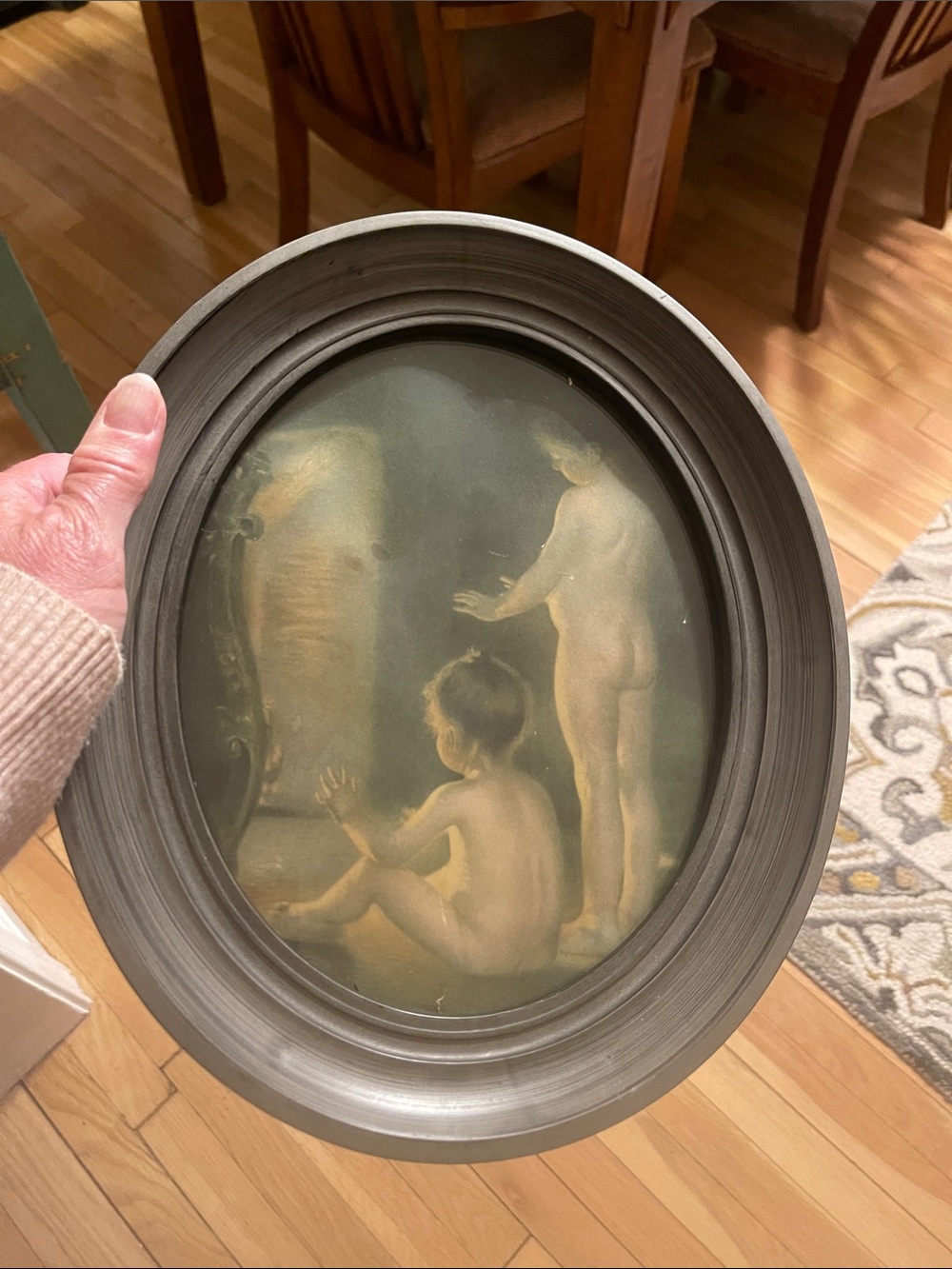 “After the Bath” Vintage Print in an Oval Frame